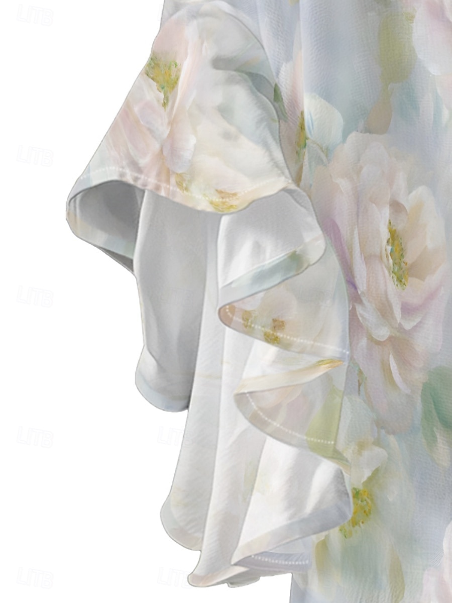 Dame Bluse Blomstret Stilfull Moderne 3/4 ermer V-hals Vanlige topper Daglig Ferie Drapering Trykt mønster Lysegrønn Blå Grønn Grå Lyseblå Sommer 2025 - $22.99 –P10