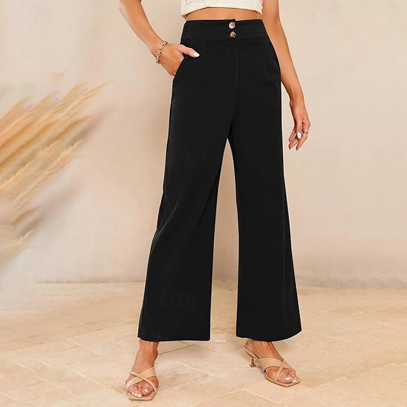 Women's Slacks Pants Trousers Streetwear Casual Full Length Natural Plain Pocket Buckle Outdoor Comfortable Outdoor Vacation Daily Wear Apricot Black Orange Green Fall Regular Fit 2025 - $19.99 –P6