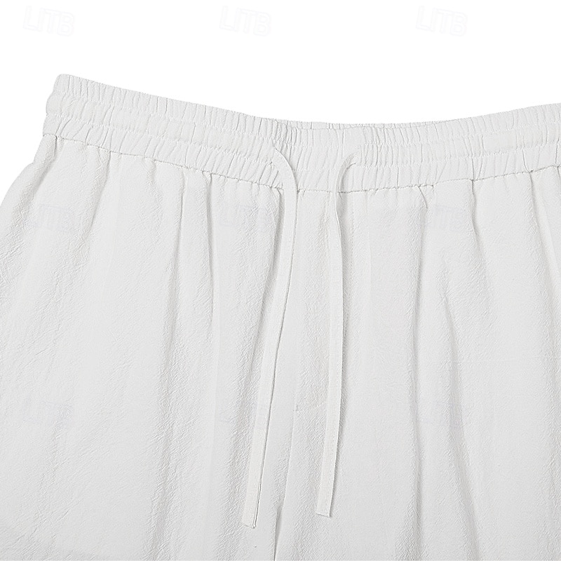 Homens Calção Shorts de linho Shorts de verão Shorts de praia Botões Com Cordão Cintura elástica Tecido Conforto Respirável Comprimento do joelho Ao ar livre Diário Praia Férias Moda Preto Branco de 2025 por $23.99 –P10