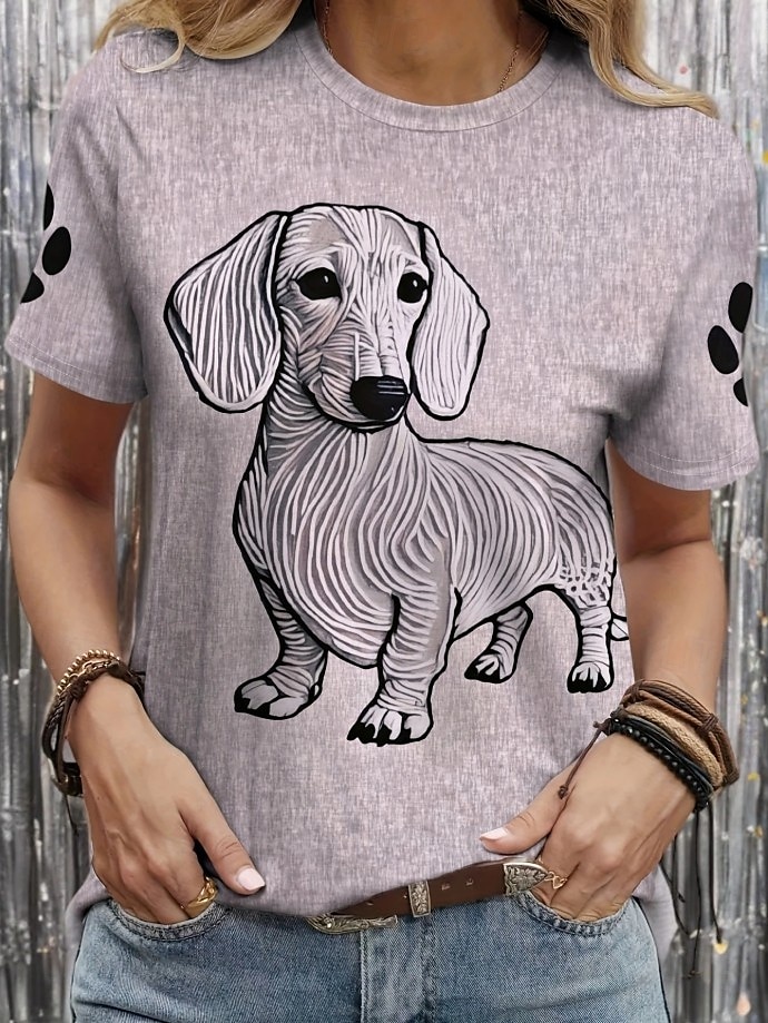 Femmes T-shirt Graphique Animal Chat ancien Élégant Classique Manche Courte Col ras du cou Hauts Réguliers Quotidien Week-end Imprimé Blanche Rose Claire Violet Kaki Été Printemps de 2025 ? $19.99 –P1