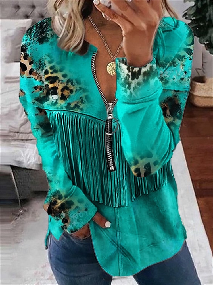 Pentru femei Bluză Leopard Zilnic Stilat Manșon Lung Stil Nautic Topuri obișnuite Zilnic Ieșire Imprimeu Quarter Zip Albastru piscină Maro Primăvară Toamnă 2025 - $19.49 –P2