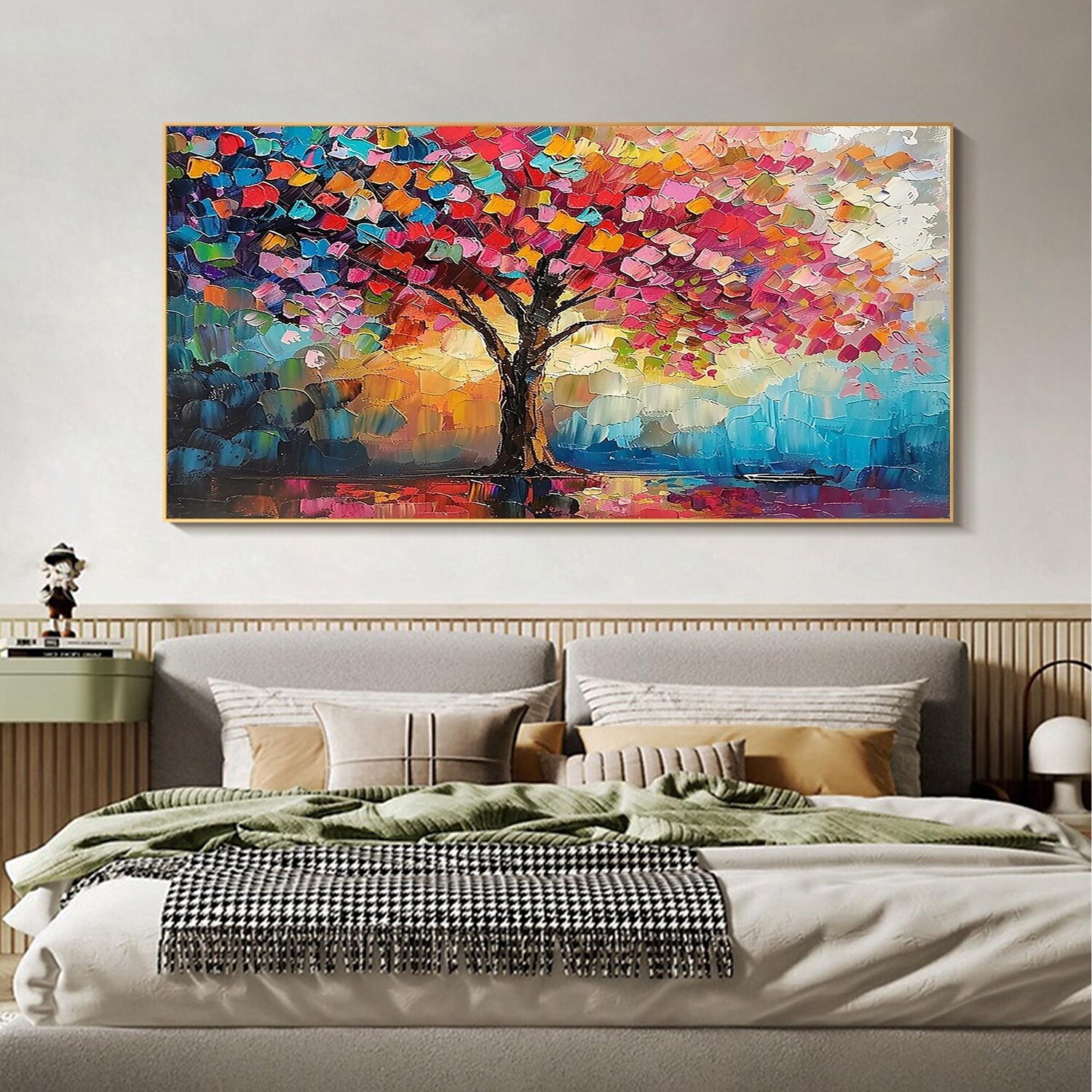 Peinture à l'huile d'arbre colorée originale faite à la main sur toile, art mural abstrait de paysage d'arbre pour la décoration intérieure avec cadre tendu sans cadre intérieur de 2025 ? $183.99 –P2