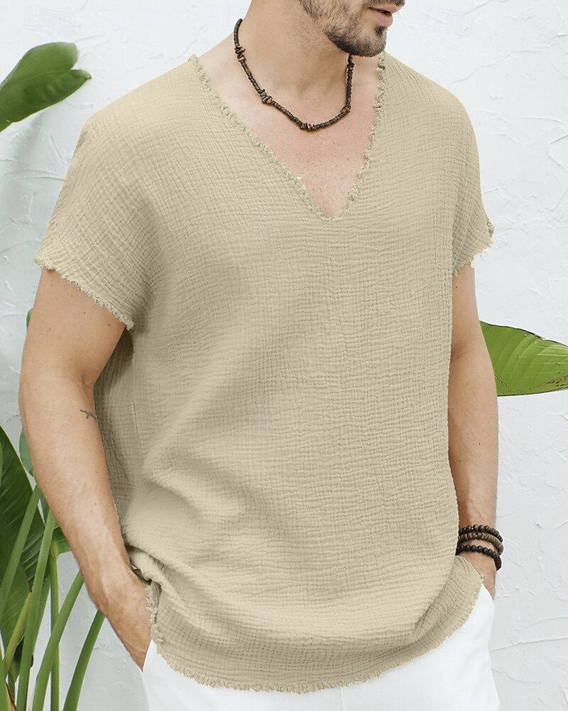 رجالي تي شيرت بلايز قميص بأكمام قصيرة تي الأعلى كم قصير V رقبة الصيف سهل موضة مصمم أساسي الطيات عطلة شارع مناسب للخارج أبيض كاكي تي شيرت للرجال 2025 - €16.11 –P1