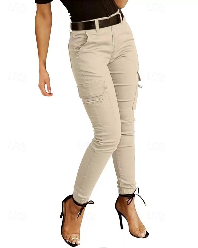 Women's Cargo Pants Pants Trousers Fashion Streetwear Full Length Natural Solid Colored Pocket Comfortable Micro-elastic Sports & Outdoor Daily Wear Dark Brown Black Light Green Army Green Spring Fall 2025 - $24.99 –P4