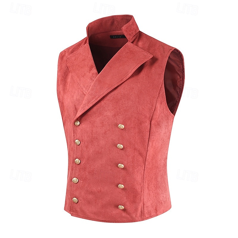 Herren Weste aus Wildlederimitat Weste Gilet Urlaub Party Geschäft Vintage Frühling Herbst Tasche Knöpfe Polyester Bequem Einfarbig Doppelreihig Revers Normale Passform Schwarz Leicht Braun Blau 2025 - $34.99 –P12