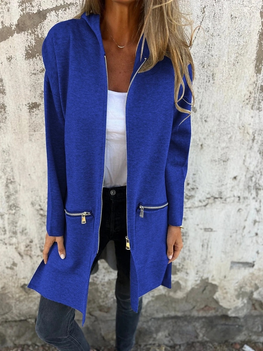 Women's Casual Jacket Hoodie Jacket Breathable Comfortable Zipper Pocket Casual Plain Vacation Street Daily Wear Going out Zipper Regular Hooded Regular Fit Long Sleeve Outerwear Black Red Blue 2025 - $32.99 –P3