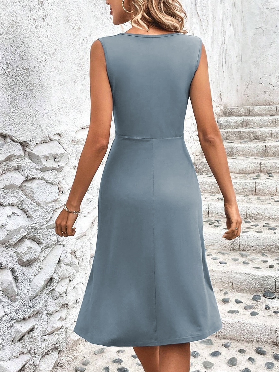 Femmes Robe Midi Robe trapèze Robe d'été Occasionnel Quotidien Coupe régulière Uni Sans manches Col en V Noir Vin Gris Été de 2025 ? $24.99 –P4