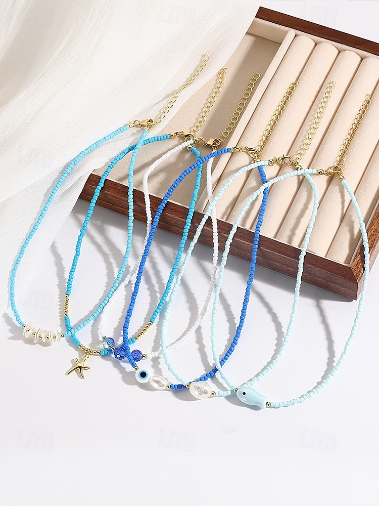 Women's Colorful Beaded Layered Necklace Set – Boho Evil Eye, Pearl, and Charm Accents – Adjustable Summer Jewelry for Teens and Young Women – Ideal for Beach, Festivals and Casual Wear 2025 - $14.99 –P6