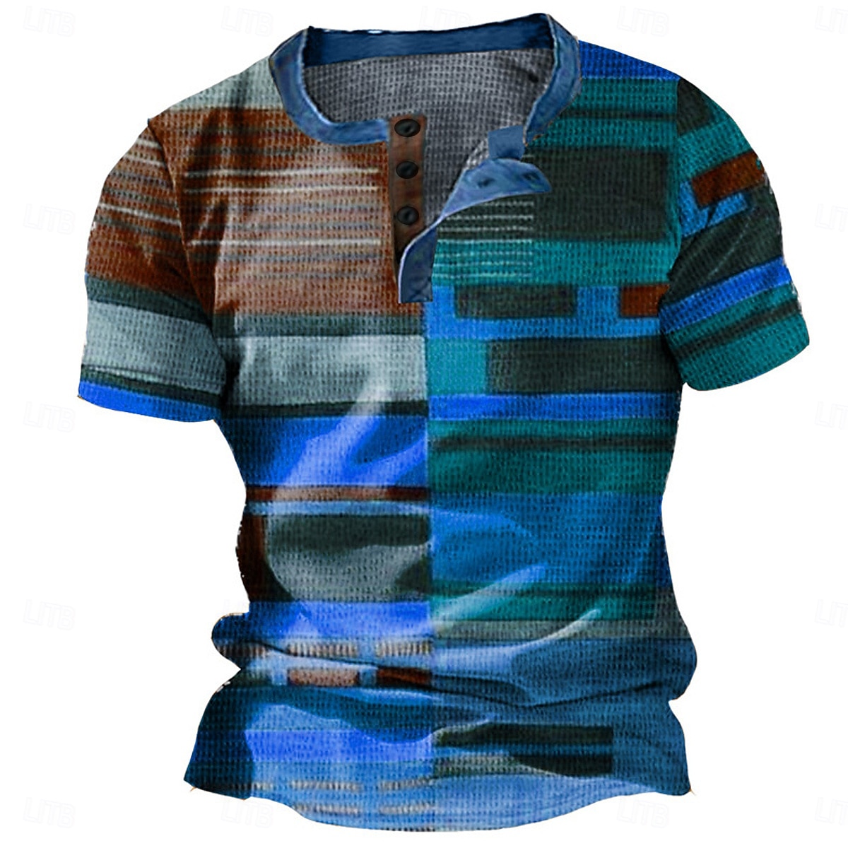 Herren Graphic Farbblock Waffel-Henley-Hemd Kurzarm 3D-Druck Modisch Designer Basic Outdoor Täglich Sommer Gelb Blau Orange Braun Henley Henley T-Shirt 2025 - $20.99 –P4