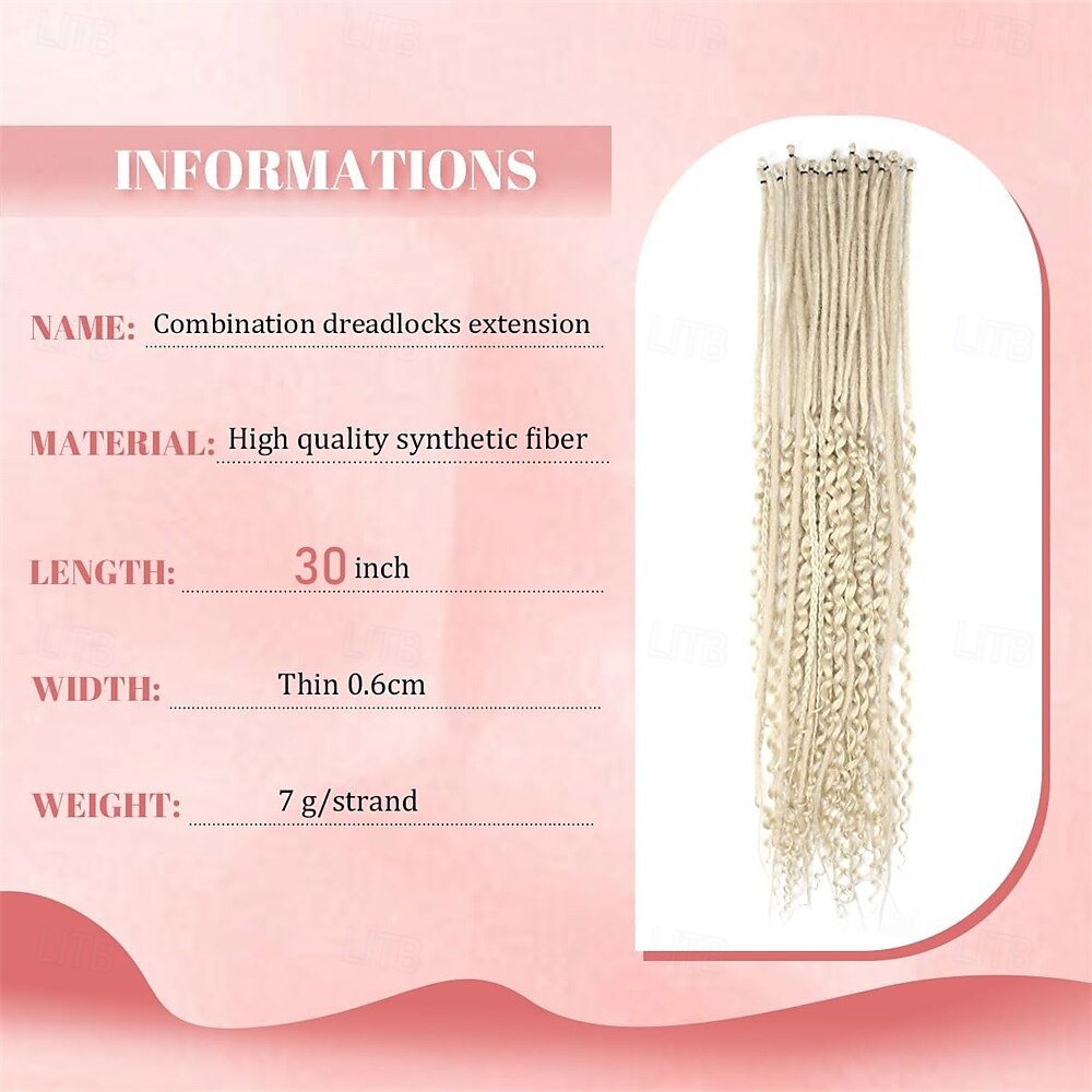 30 Inch 30 Strands SE Dreadlock Extensions3 In 1 Mixed Synthetic Dreads Extensions613 Blonde Curly&Straight&Boho Single Ended Dreads Extensions Hippie Style Dreadlock for Women 2025 - $52.99 –P7
