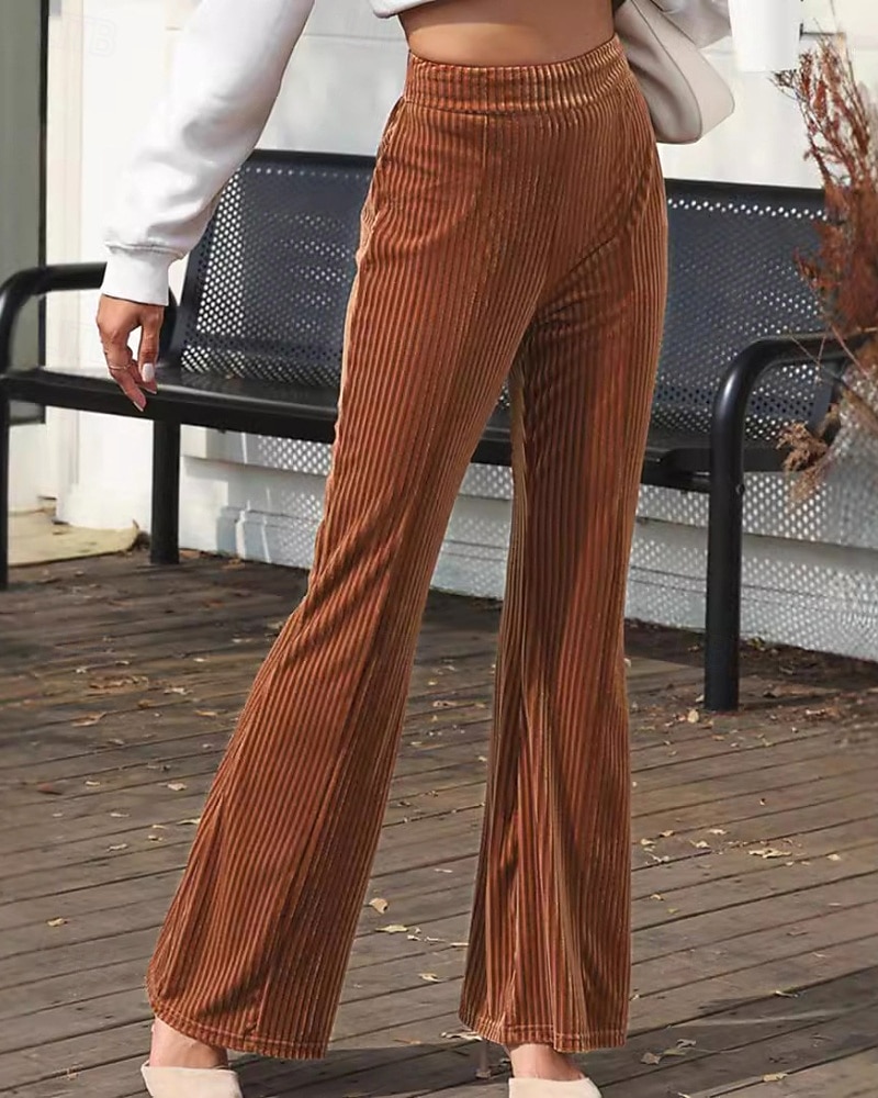 Per donna Pantaloni a zampa Pantaloni Eleganti Streetwear Casual Lunghezza intera Naturale Semplice Elastico in vita Comodo All'aperto Confortevole Vacanza Streetwear Marrone scuro Nero Rosa Autunno del 2025 a $19.99 –P3