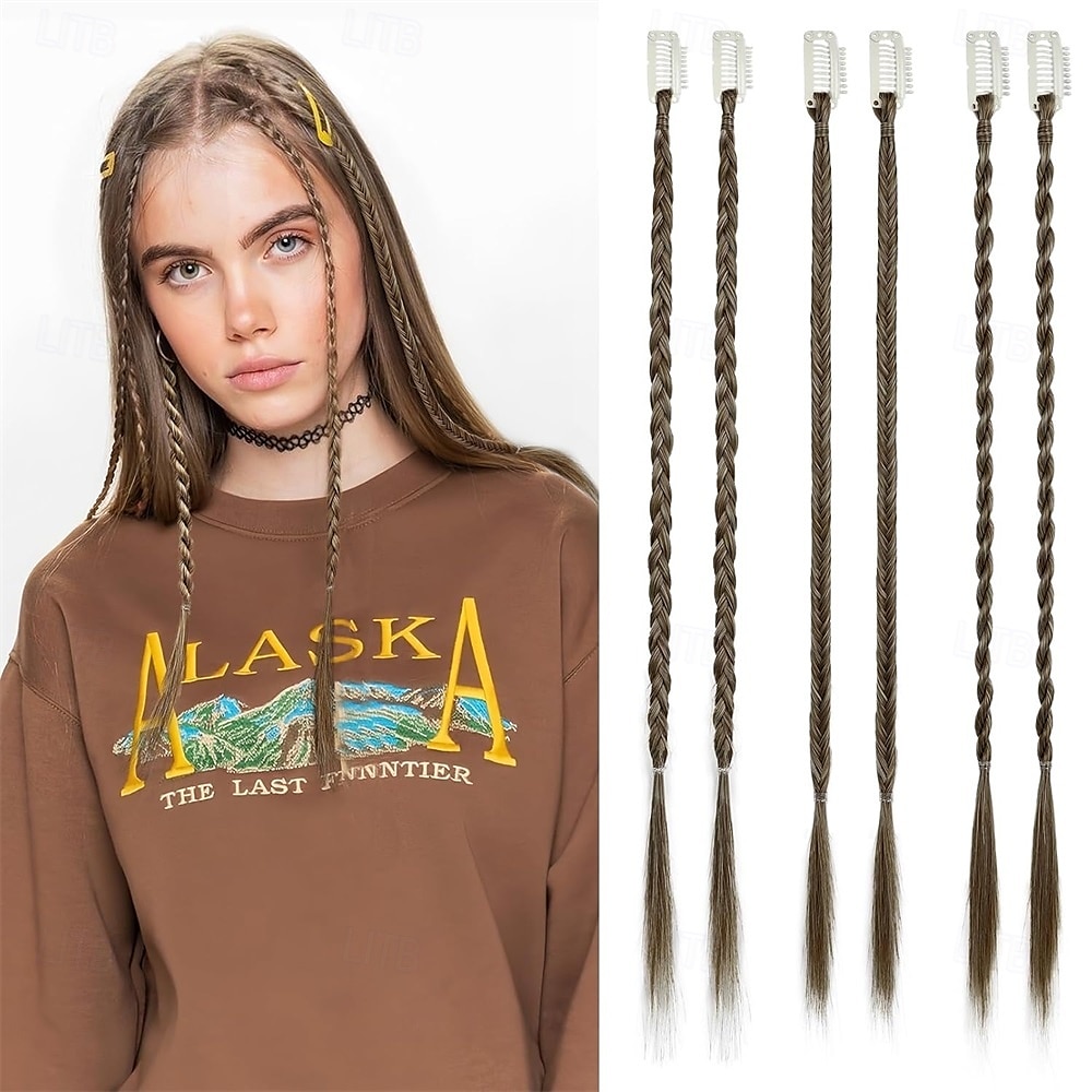 Lot de 6 extensions de cheveux tressés à clips pour femmes, postiches synthétiques tressés à clips de 14 pouces pour une soirée costumée quotidienne, blond moyen avec des reflets pâles de 2025 ? $22.99 –P3