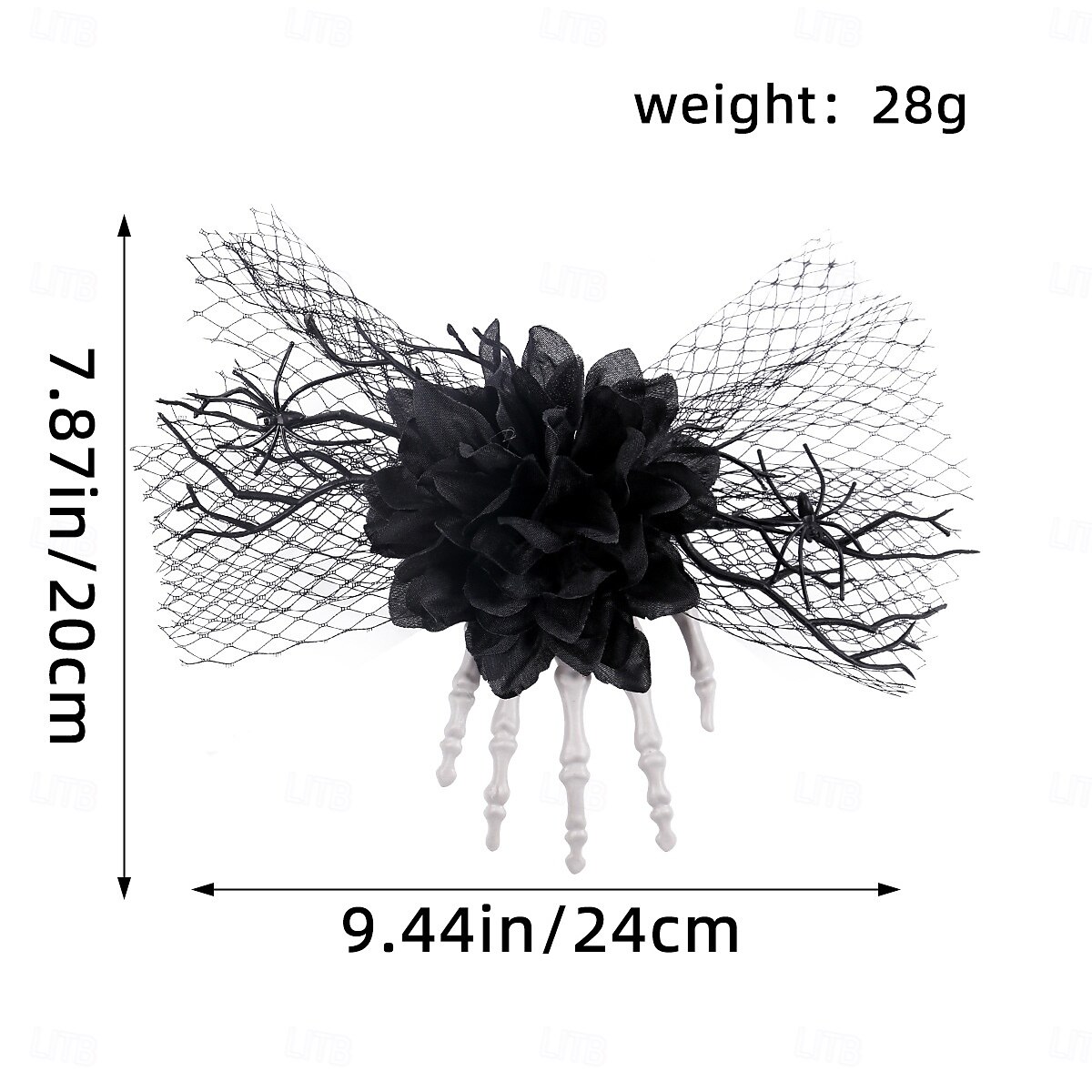 Fermaglio per capelli a forma di teschio di Halloween con osso e rosa, fermaglio laterale in rete spettrale, accessorio per capelli unico per costumi da festa del 2025 a $6.99 –P10