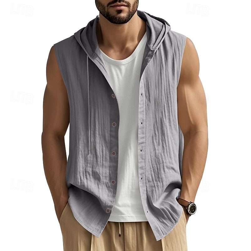Herren Tank Top Weste Unterhemd Ärmelloses Shirt Ärmellos Mit Kapuze Sommer Einfach Mode Designer Basic Knöpfe Urlaub Straße Ausgehen Schwarz Weiß Gelb Top T-Shirt für Herren 2025 - $17.99 –P20