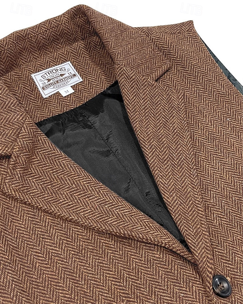 Herren Weste Gilet Urlaub Party Geschäft Mode Lässig Frühling Herbst Knöpfe Tasche Wollen Bequem Einfarbig Einreihig Ein-Knopf Flacher Kragen Normale Passform Braun Armeegrün Grau Weste 2025 - $38.99 –P5