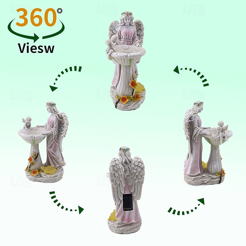 1 Pc outdoor solar illuminated sculpture angel fountain ornament light courtyard garden park lawn path resin ornament decorative light 2025 - $24.99 –P7