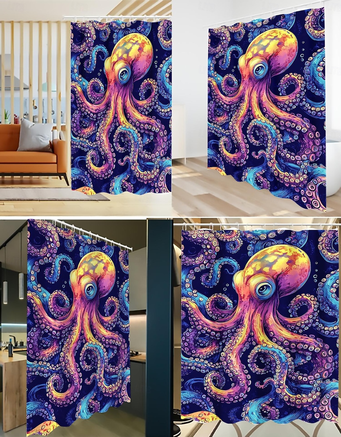 Perdea de duș cu animale oceanice, broaște țestoase, cu cârlige pentru baie, set de decor pentru baie, poliester, impermeabil, pachet de 12 cârlige din plastic 2026 - $22.99 –P14
