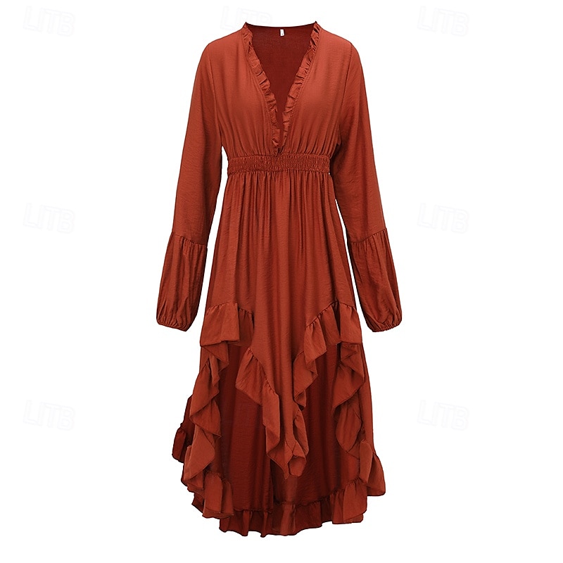 Női Midi ruha Boho ruha Nyugati ruha Divat Modern Szabadtéri Vakáció Szabadság Normál Sima Hosszú ujj V-alakú Narancssárga Nyár 2025 - $33.99 –P1