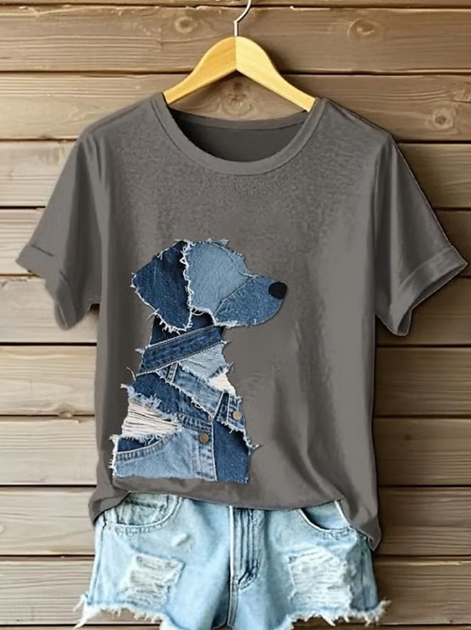 Dame T skjorte Grafisk Dyr Hund Årgang Stilfull Klassisk Kortermet Crew-hals Vanlige topper Daglig Helg Trykt mønster Svart Hvit Rosa Blå Grønn Sommer Vår 2025 - $19.99 –P5