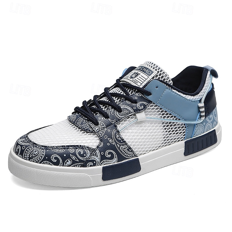 Blauwe en witte sportschoenen voor heren, mesh-bovenwerk met ademend design, stijlvolle vetersluiting, ideaal voor casual sport en dagelijkse activiteiten 2025 - $26.99 –P1