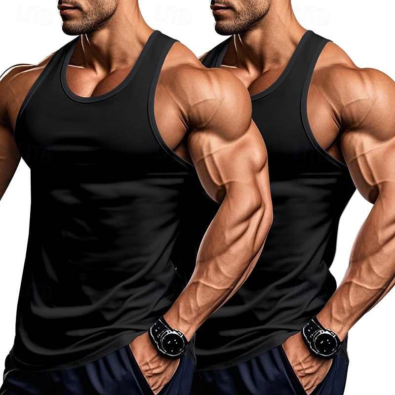 Herren Tank Top Weste Unterhemd Ärmelloses Shirt Ärmellos Rundhalsausschnitt Sommer Einfarbig Einfach Mode Klassisch Bequem 2 Packungen Straße Lässig Sport Blau+Hellblau Weiß + Weiß Grau+Weiß Top 2025 - $15.49 –P5