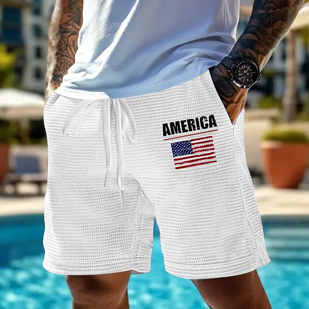 Día de la Independencia Hombre Bandera de EE. UU. Patriótico Pantalones cortos de gofres Pantalones cortos de sudor Pantalones cortos casuales Media cintura Moda informal Vacaciones Jogging Ejercicio 2026 - $22.99 –P1