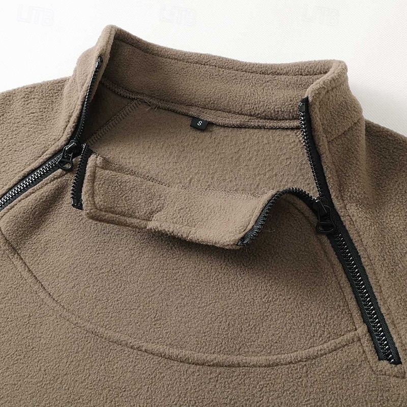 Voor heren Sweatshirt met rits Fleece hoodie Geelachtig bruin Zwart Leger Groen Marineblauw Bruin Ronde hals Effen Rits omhoog Voorvak Tactisch Sport & Outdoor Casual Streetwear Stoer Sportkleding 2025 - $25.99 –P11