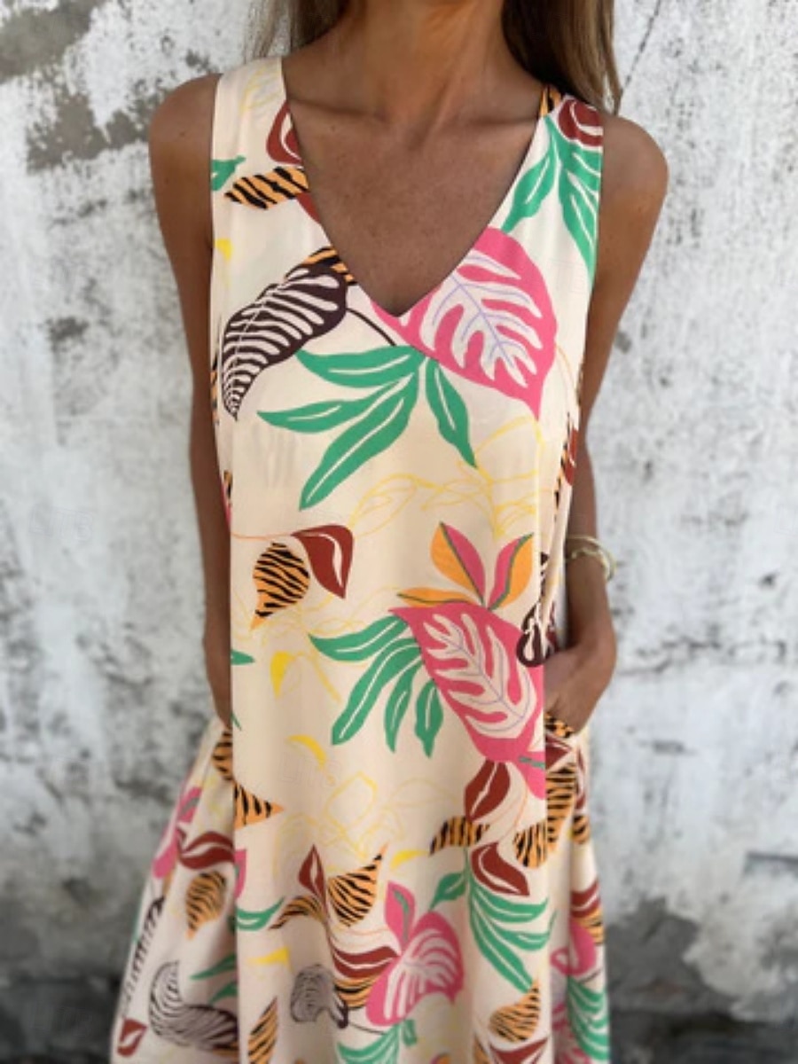 Femmes Robe maxi Robe trapèze Robe Nuisette Vacances Occasionnel Boho Extérieur Sortir Coupe régulière Fleuri Sans manches Col en V Bleu Abricot Beige Été de 2025 ? $23.99 –P9