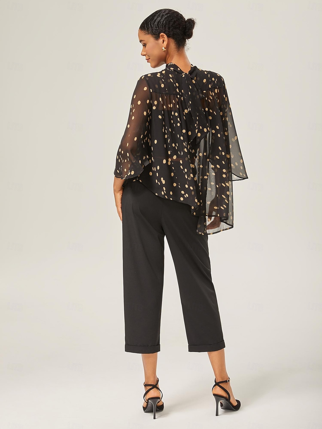 Per donna Femminile Camicia casual A Pois Casuale Manica del polsino svasato Nero annodata Elegante Bohemien Vacanza Collo Alto Estate Primavera Autunno del 2025 a $52.99 –P6