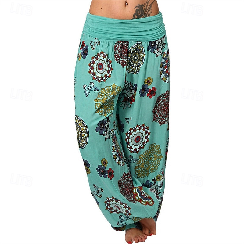 Mulheres Calças Calças Harem Calça Palazzo Moda Boho Comprimento total Cintura Média Imprimir Cintura elástica Confortável Micro-Elástica Rua Roupa Diária Para Noite Preto Branco Amarelo Rosa claro de 2025 por $19.99 –P12