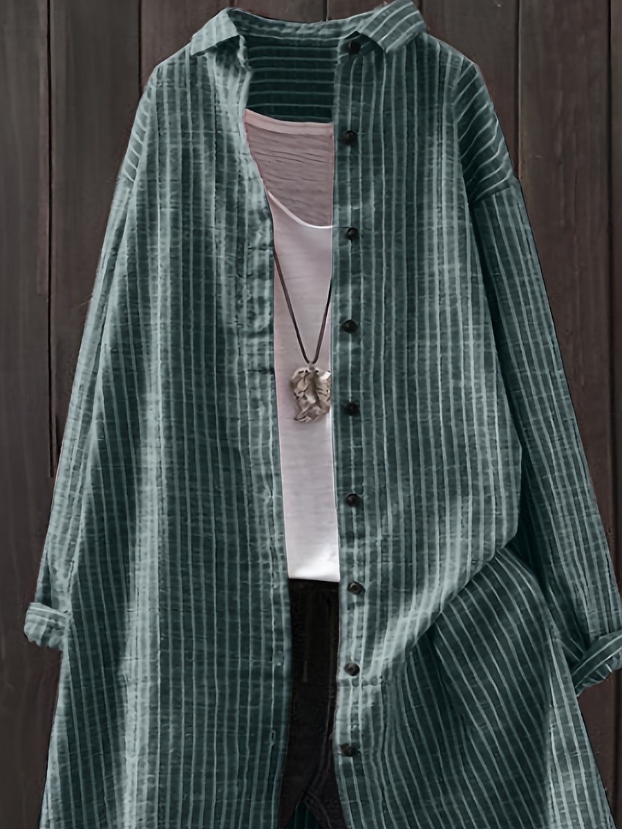 Dames Overhemdjack Vrijetijdsjas Comfortabel Ademend Knop Afdrukken Casual Ruitjes Vakantie Straat Casual Alledaagse kleding Enkele rij knopen Lang Strijkijzer Normale pasvorm Lange mouw bovenkleding 2025 - $19.99 –P5