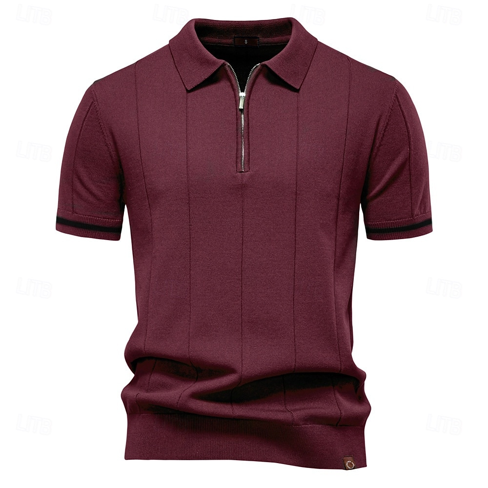 Per uomo Per maschio Tinta unica Strisce verticali Polo Maglione polo lavorato a maglia Manica Corta Collo ripiegato Colletto Polo Zip a un quarto Moderno Formale Lavoro Sport & Outdoor Con zip del 2026 a $29.99 –P12