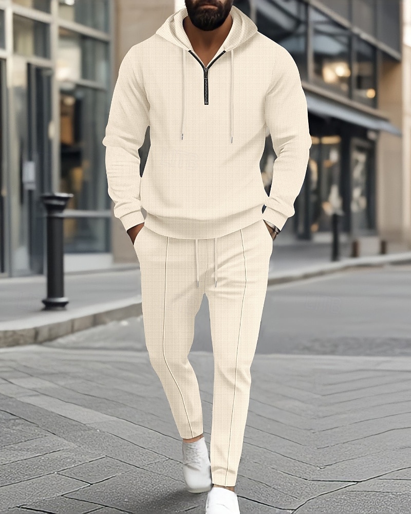 Муж. Спортивный костюм Штаны Спортивные штаны Карман на молнии Однотонный Наборы одежды Осень Черный Белый Тренажерный зал Одежда для спорта и отдыха Бег С защитой от ветра Длинный рукав Спорт 2026 - $34.99 –P4