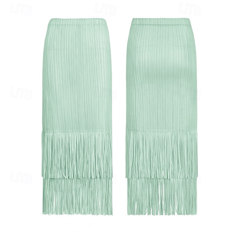 Femmes Ample Élégant ancien Mode Midi Taille Moyenne Jupes Frange à pompons Froncé Élastique Vacances Quotidien Aqua bleu Noir Vert Claire Rose Claire Été Polyester de 2025 ? $62.99 –P5