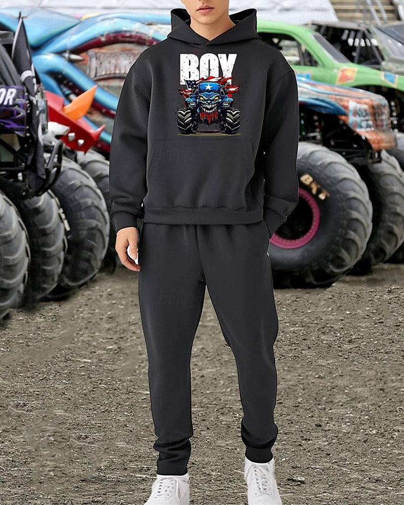 Boys' 3D Car Hoodie & Sweatpants Set Sports Suit Tracksuits Long Sleeve Spring Fall Daily Basic Casual Kids 4-12 Years Hooded Outdoor Vacation Sports Tailored Fit 2025 - $26.99 –P1