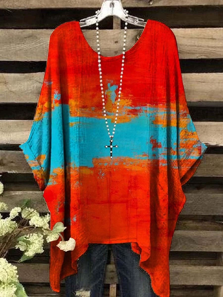 Per donna Blusa Grafico Blocco di colori Vintage Quotidiano Elegante Manica Corta Manica a pipistrello Girocollo Top Regolari Quotidiano Ferie Abbigliamento mare Blu Rosso Viola Arancione Estate del 2026 a $26.99 –P1