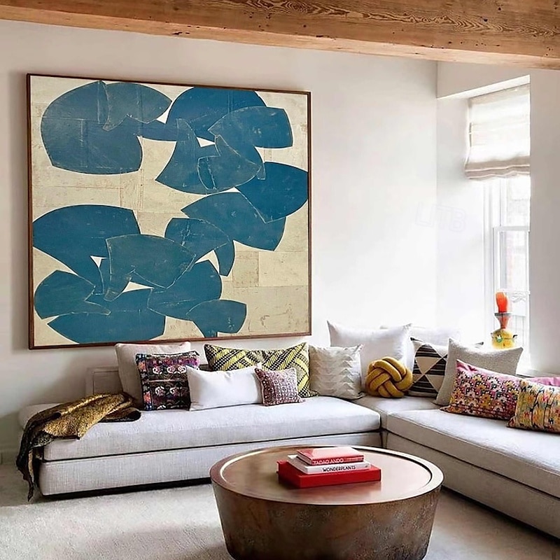 Handmade Oil Painting Canvas Wall Art Decoration Modern Abstract Blue-White Block for Home Decor Stretched Frame Hanging Painting/Rolled Frameless Unstretched Painting 2025 - $57.99 –P2