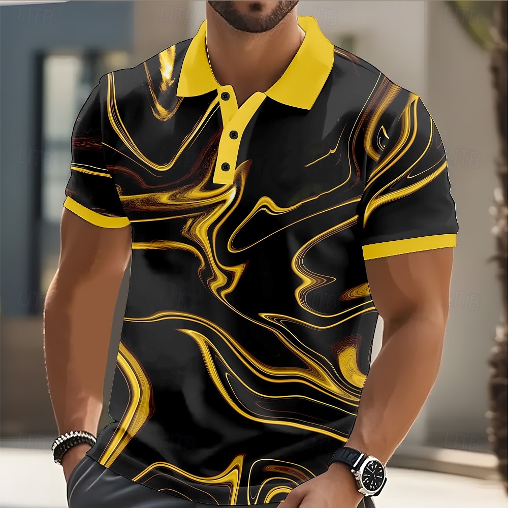 Miesten Abstrakti Geometrinen Polo Lyhythihainen Poolopaidat Kauluskäänne Business Casual liiketoiminta Urheilu- ja treenivaatteet Arki-asut Napit 3D-tulostus Kesä Keltainen Punastuvan 2025 - $20.99 –P7