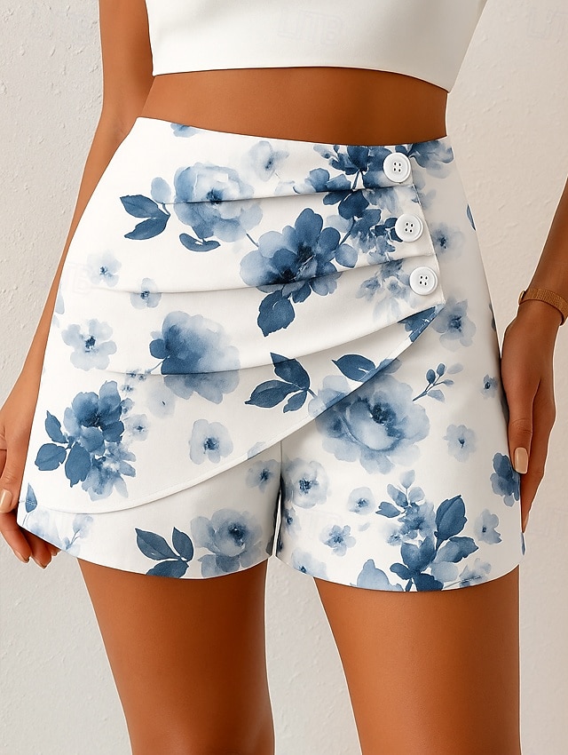 Dame kinesisk Shorts Elegant Ferie Årgang Kort Høy Midje Blomstret Grafisk Abstrakt Multi Layer Hurtigtørkende Bekvem Pustende Mikroelastisk utendørs Gate Daglig Svart Blå Lilla Grønn Sommer Vår 2025 - $17.99 –P1
