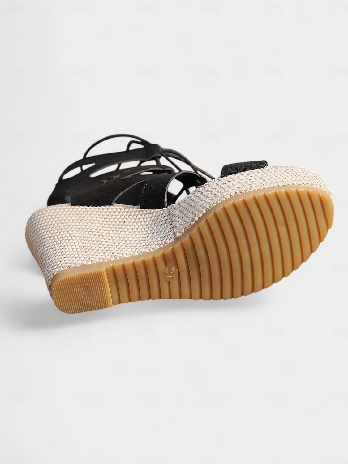 Women's Black Lace-Up Wedge Sandals with Espadrille Platform – Summer Casual Peep Toe Shoes for Beach Vacations, Outdoor Parties, and Daily Wear 2025 - $24.99 –P3