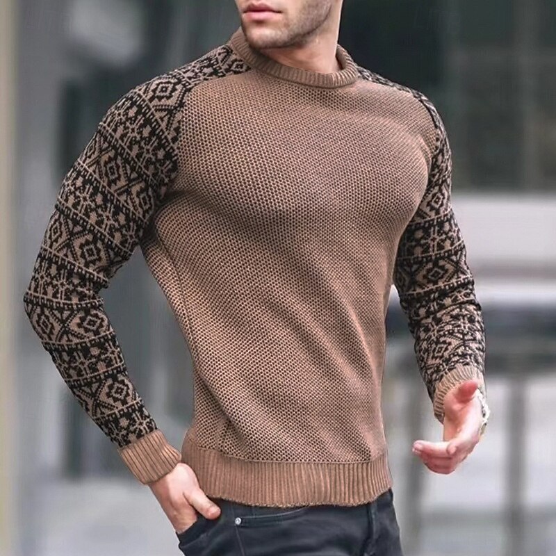 Herren Pullover Strickpullover Waffel Stricken Farbblock Rundhalsausschnitt Elegant Vintage Formell Heim Bekleidung Bischofsärmel Herbst Winter Schwarz Weiß S M L 2025 - $25.99 –P8