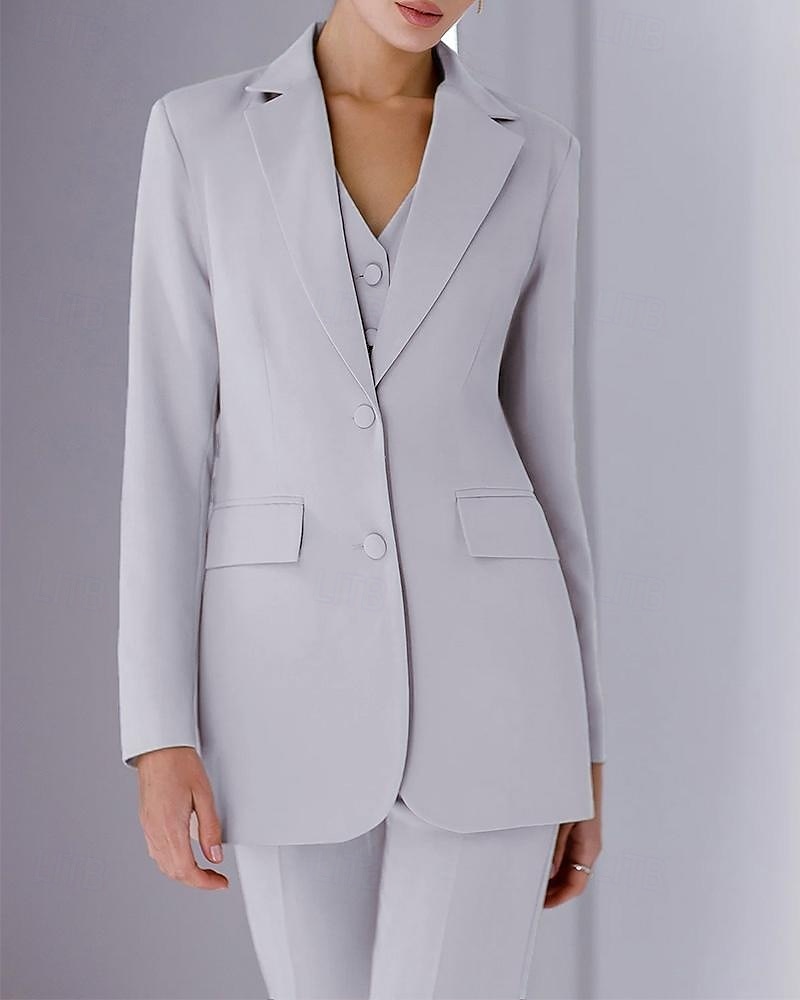 Jumpsuit / Pantsuit 3 Piece Pantsuit Mother of the Bride Tailored Jacket Blazer Elegant Vintage Simple Lapel Floor Length Crepe Stretch Fabric Long Sleeve with Buttons 2025 - $165.99 –P12