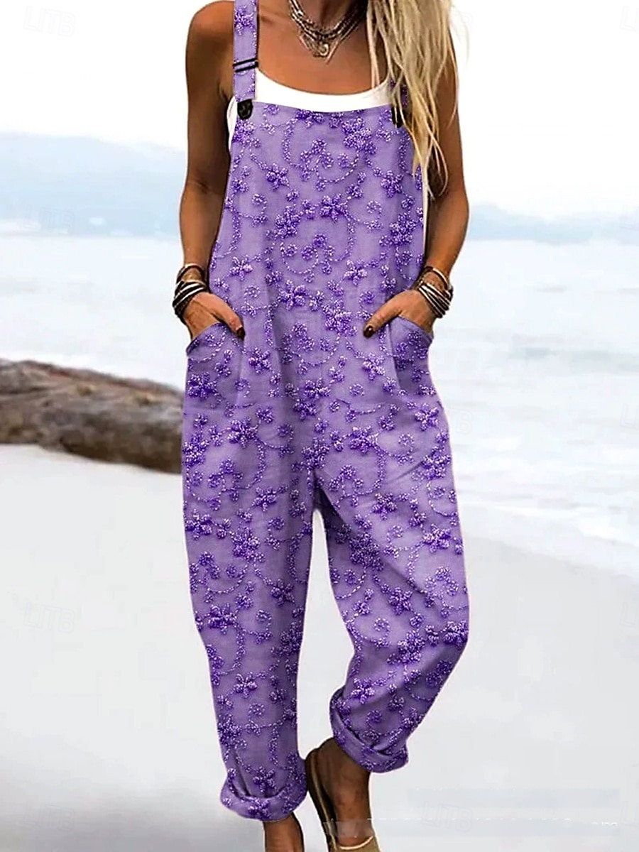 Femmes Combinaison Actif Fleuri Sans manches Cordon de serrage Vacances Rue Coupe Ample Bleu Poudré Violet Bleu clair Été de 2025 ? $34.99 –P2