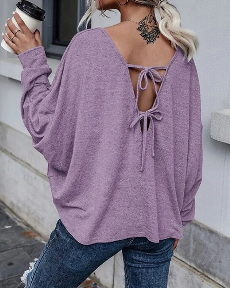 Femmes Chemisier Uni Occasionnel manche longue Col en V Hauts Réguliers Quotidien Fête Sortir Ourlet asymétrique Bleu Poudré Violet Bleu clair Été de 2025 ? $21.99 –P6