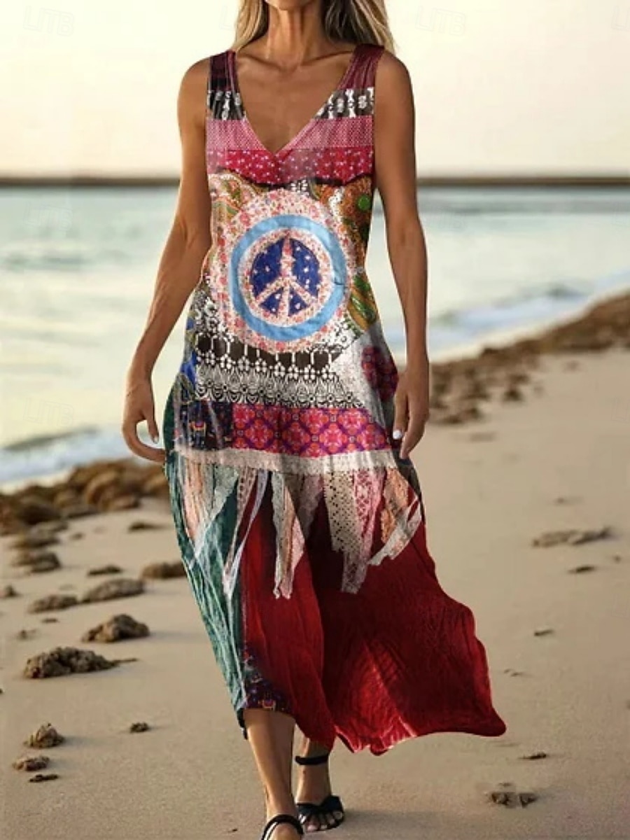 Damen Langes Kleid Maxikleid Freizeitkleid Trägerkleid Sommerkleid afrikanisch Täglich Ferien Strand Normale Passform Blumen Karomuster Ärmellos V Ausschnitt Königsblau Blau Fuchsie Sommer 2025 - $21.99 –P3