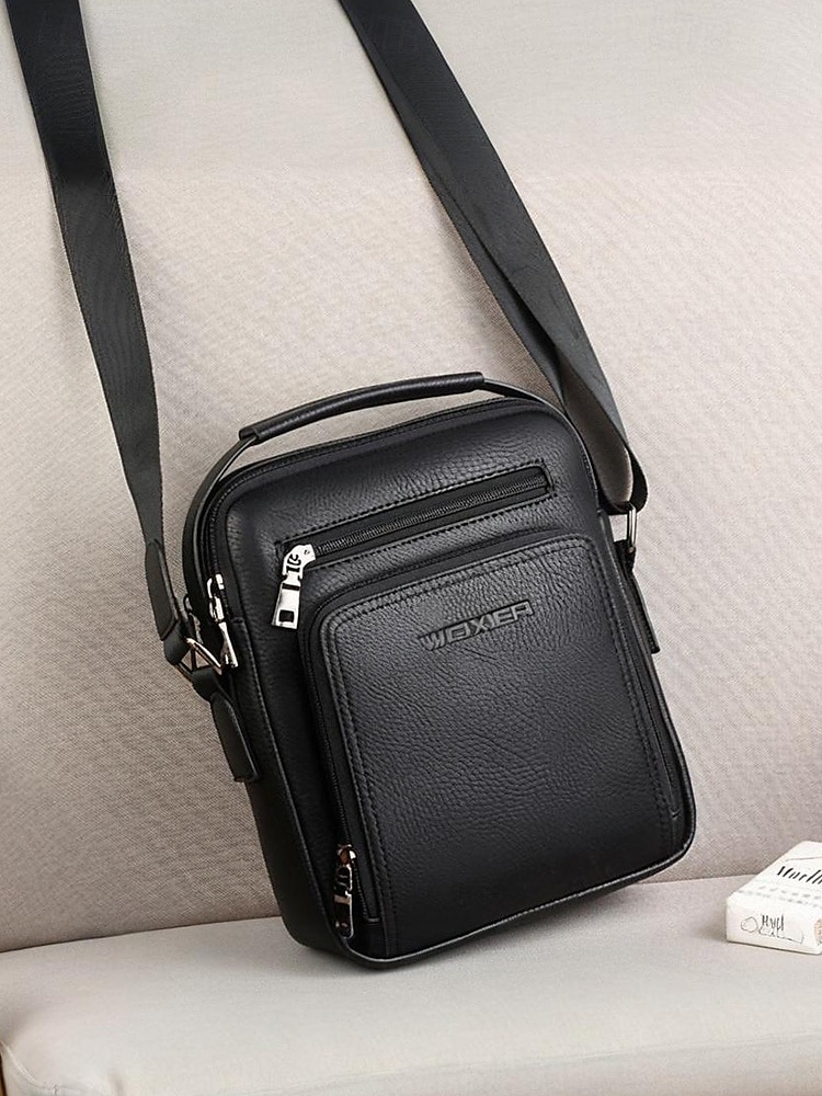 Borsa a tracolla da uomo in similpelle marrone e nera con più scomparti con cerniera per viaggi di lavoro e uso quotidiano in ufficio del 2025 a $24.99 –P4
