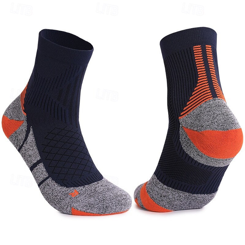 1 par de calcetines de senderismo para hombre, calcetines deportivos transpirables, antiampollas, que absorben el sudor, antibacterianos, para exteriores, de un cuarto de tripulación, de algodón, con parches, violeta, negro y blanco, para esquí, snowboard 2025 - $10.39 –P2