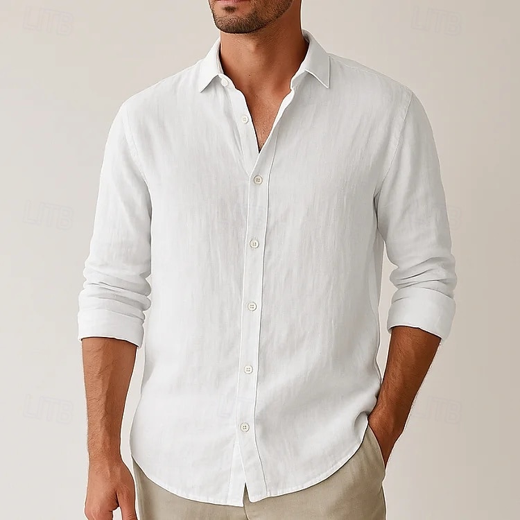 Men's Shirt Linen Shirt Summer Shirt Beach Wear Button Up Shirt Plain Vacation Daily Black White Pink Blue Long Sleeve Collar Summer Spring Clothing Apparel Plain 2025 - $22.99 –P8