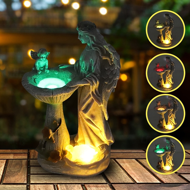 1 Pc outdoor solar illuminated sculpture angel fountain ornament light courtyard garden park lawn path resin ornament decorative light 2025 - $24.99 –P6