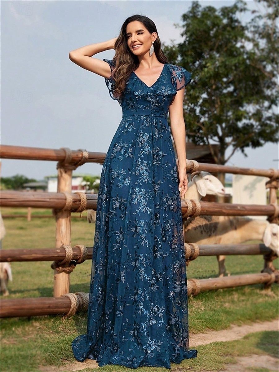 Robes de quinceanera en forme A Robe élégante Robe de mariage formelle longueur sol manches courtes col en V sequins dos en V avec sequins de 2025 ? $109.99 –P27
